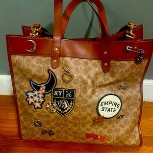 Coach Field Tote 40 in Signature Canvas with Souvenir Patches